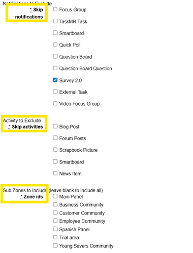 Diff setup options activities